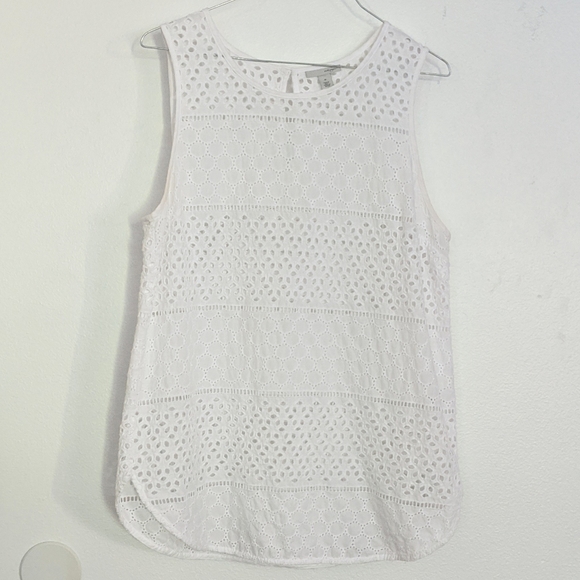 Halogen Eyelet Embroidered White Tank Top Size Medium - Picture 1 of 7